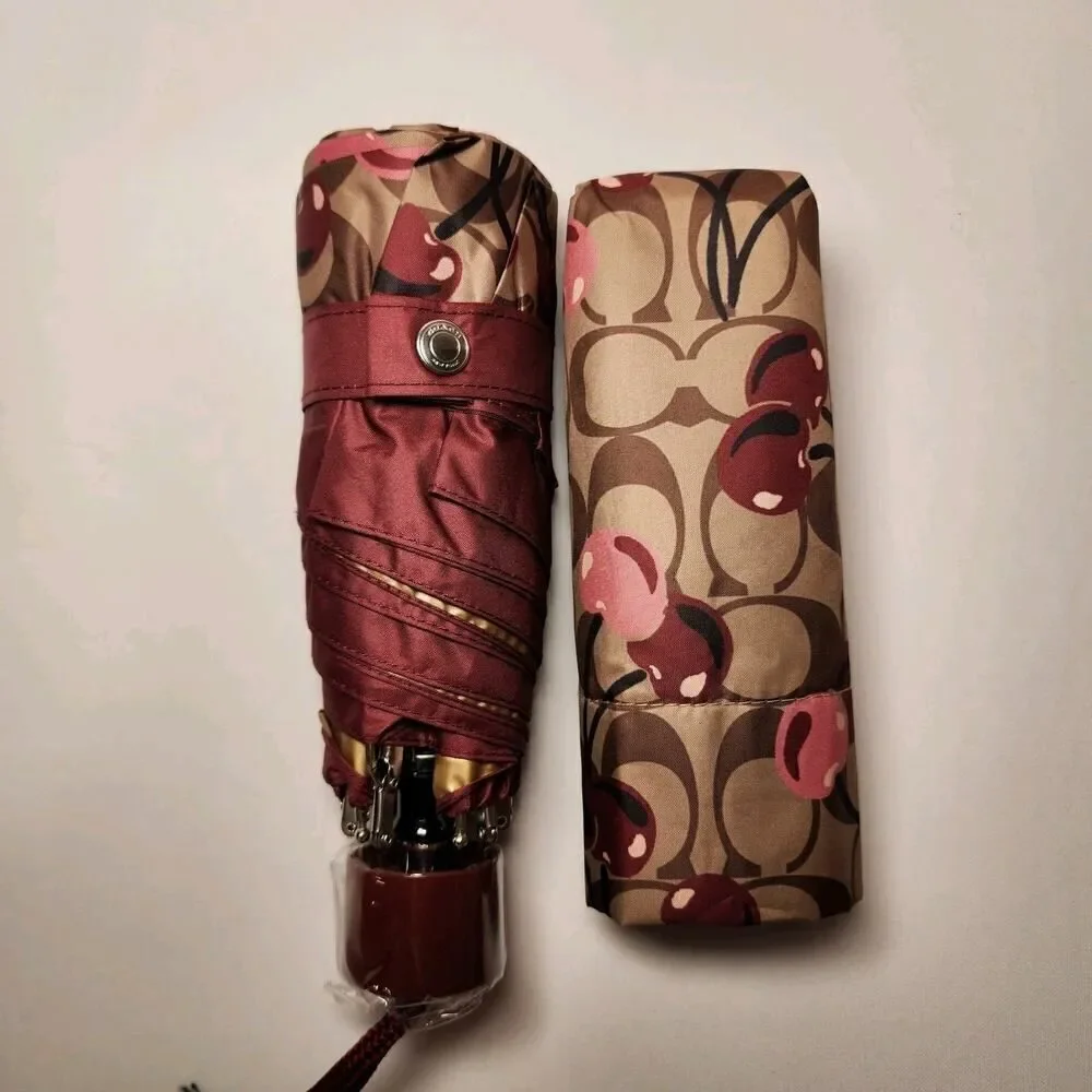 NWT COACH CZ929 MINI UMBRELLA UV PROTECTION SIGNATURE CHERRY